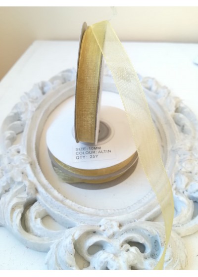 Панделка органза за декорация на ролка ширина 1 см цвят бежово златно